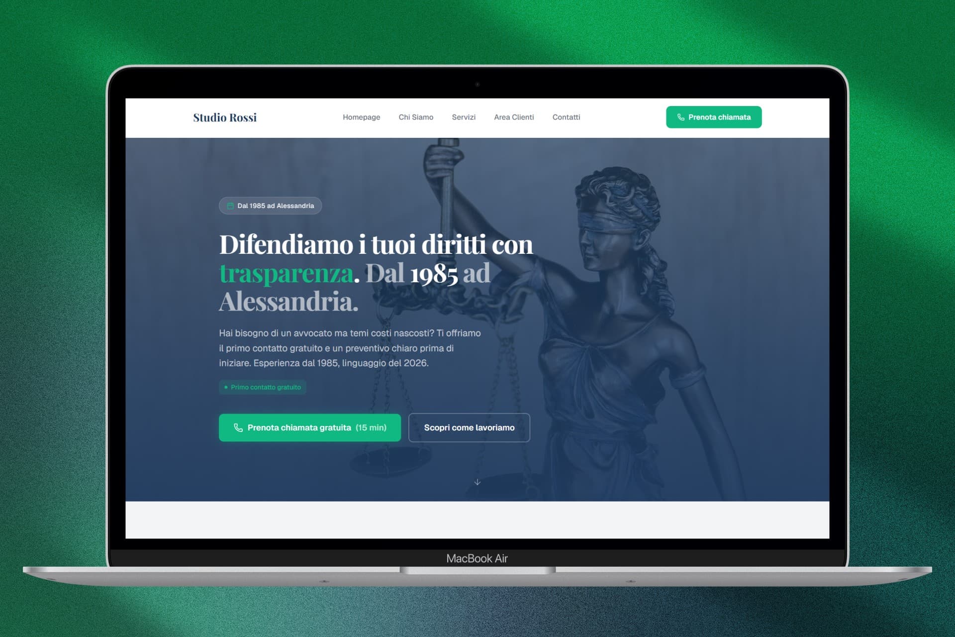 Anteprima progetto Studio Legale Rossi & Associati — hero e servizi studio legale